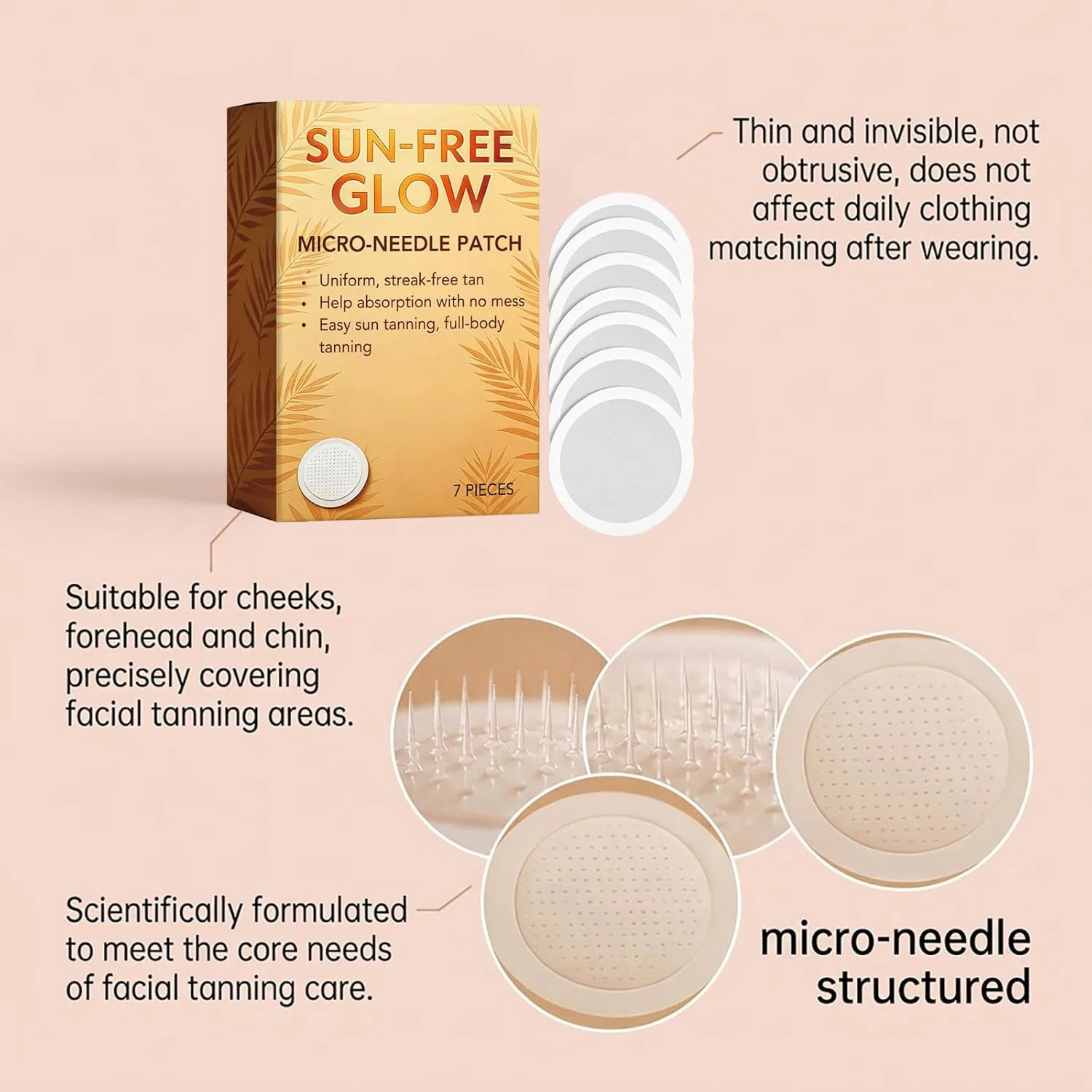 Патчи для автозагара Sun-Free Glow с микроиглами для лица и тела Generic, 1Pc — фото 4