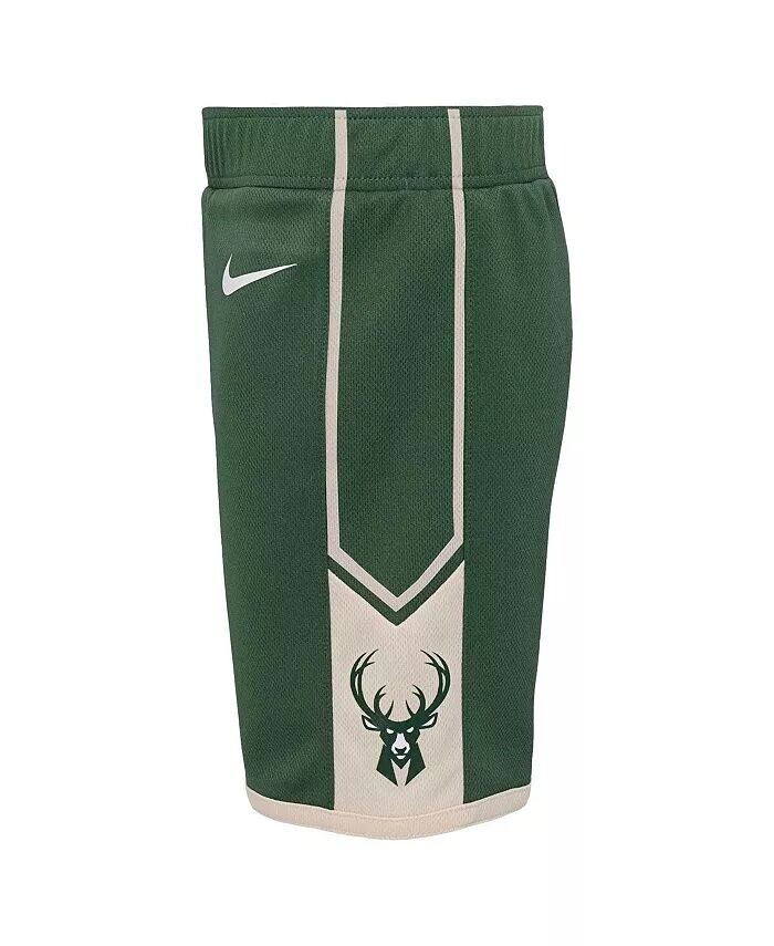 Маленькие мальчики и девочки Охотничьи зеленые шорты Milwaukee Bucks Icon Replica Nike — фото 2