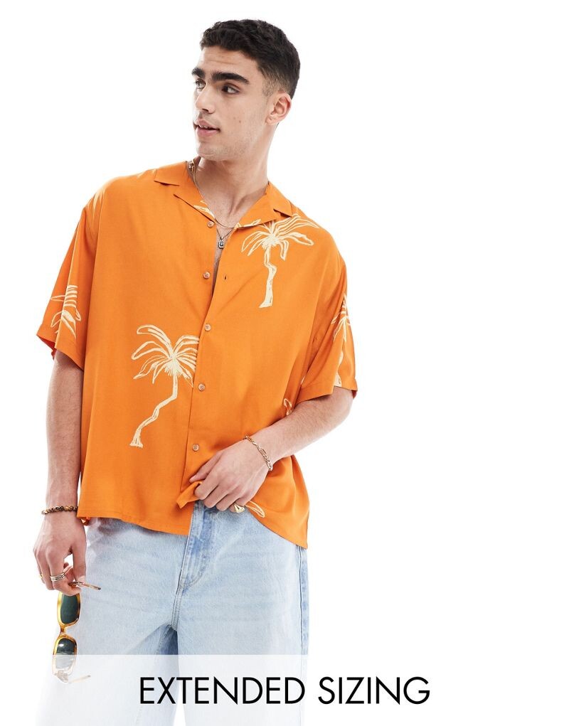 

Оранжевая рубашка оверсайз с пальмовым принтом и лацканами ASOS DESIGN