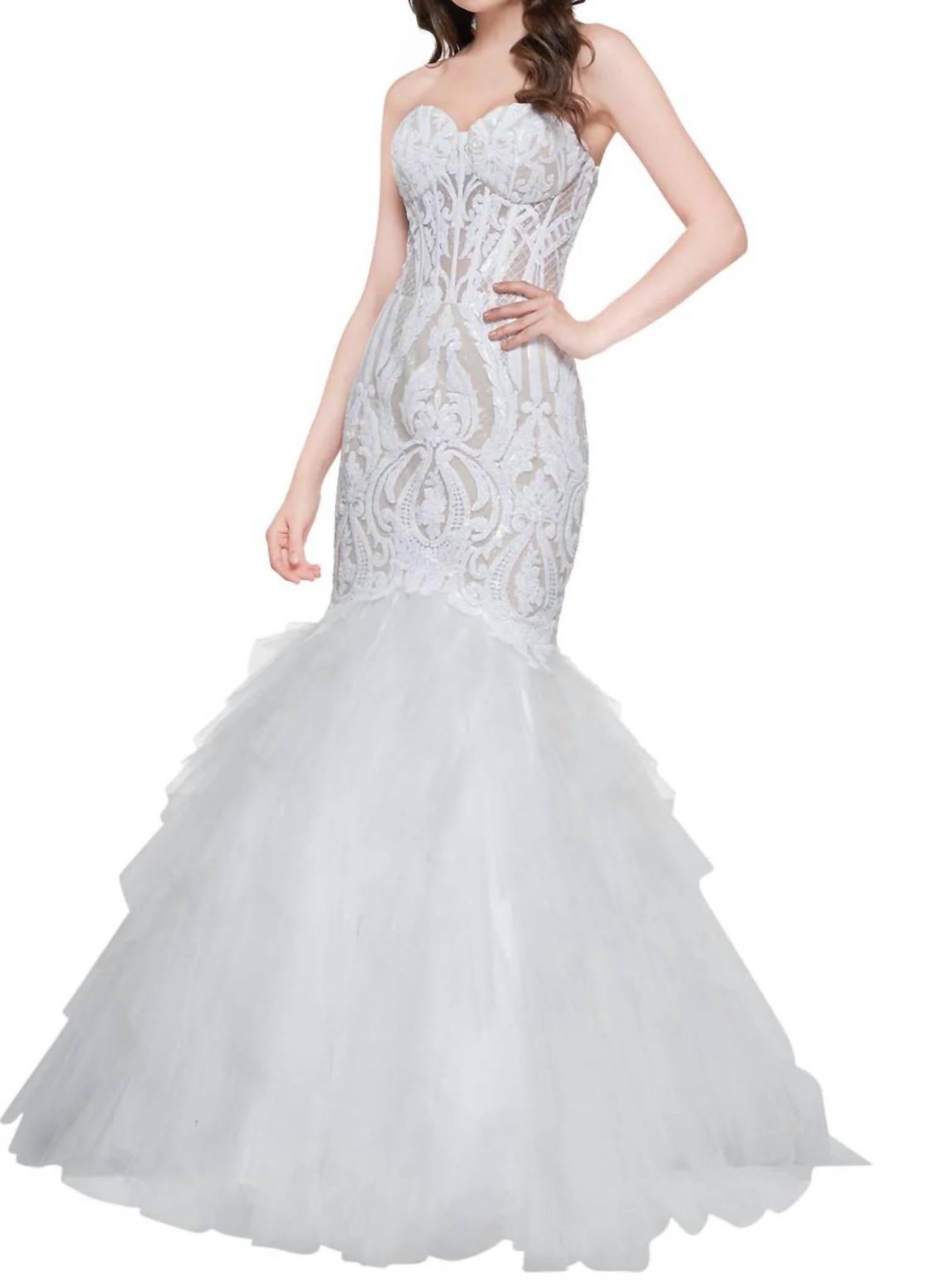 

Платье-русалка без бретелек с пайетками в цвете 0Ff White COLORS DRESS