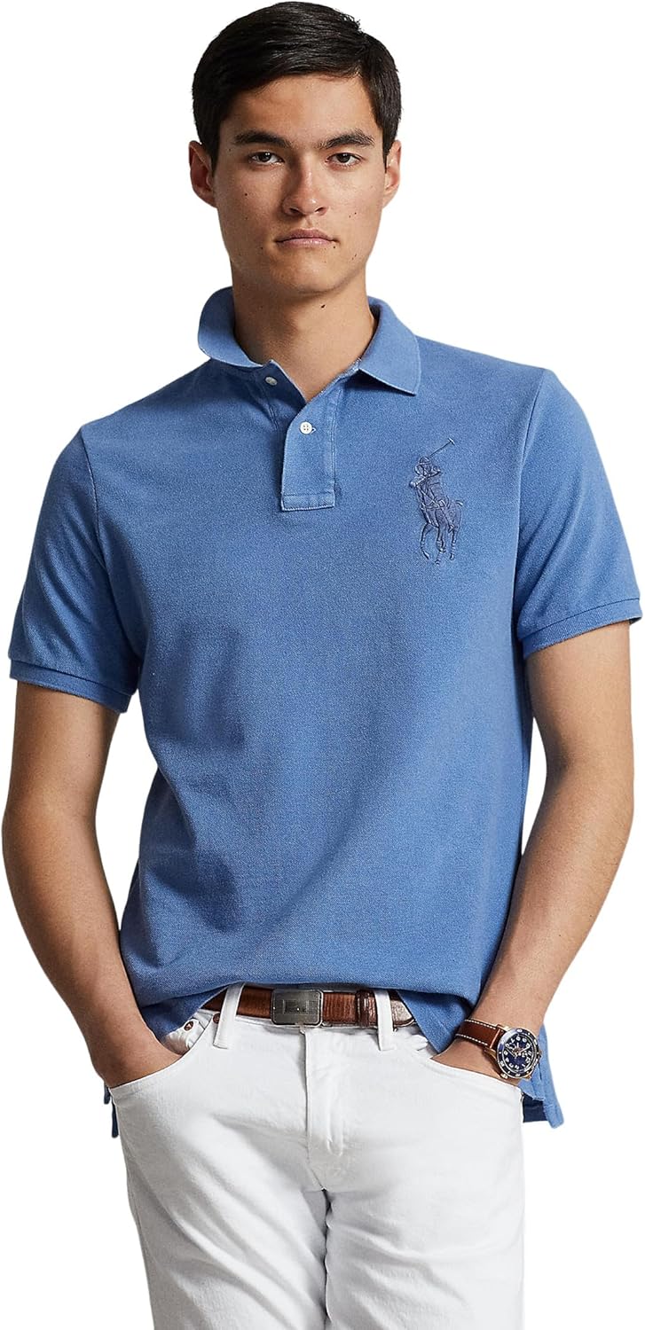 

POLO RALPH LAUREN Мужская поло Custom Slim Fit Big Pony Mesh, Nimes Blue, Синий, POLO RALPH LAUREN Мужская поло Custom Slim Fit Big Pony Mesh, Nimes Blue