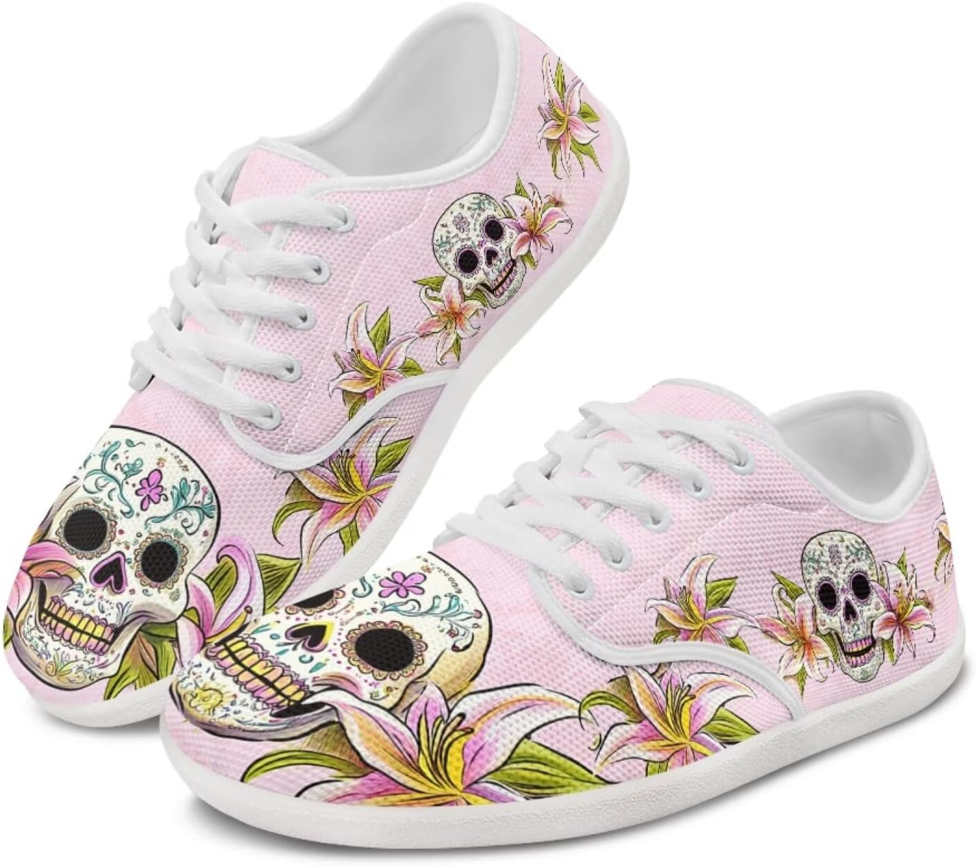 

Кроссовки Skull Barefoot для мужчин и женщин с широким носком, нулевая посадка, минималистичные, дышащие, без шнурков Pointodoor, Skull Lilies Print