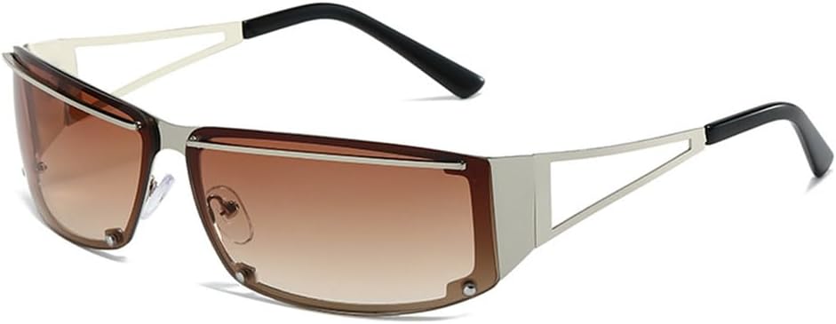 

Солнцезащитные очки в стиле панк Y2K для женщин, без оправы, с градиентным переходом цвета, защита от УФ-излучения UV400, модные очки-обтекатели для женщин и мужчин KTUCN, Silver Tea