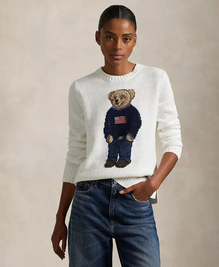 

Женский свитер Polo Bear из льна и хлопка с круглым вырезом Polo Ralph Lauren, белый
