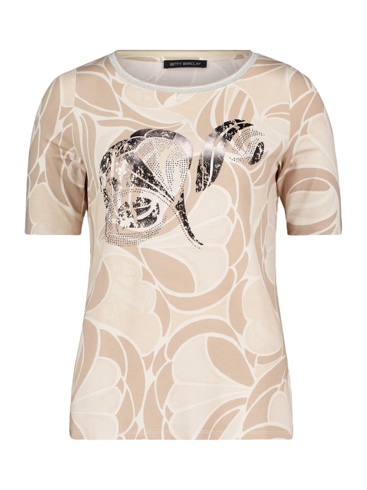 

Футболка с принтом и стразами в серо-коричневом/натуральном цвете Betty Barclay, Коричневый, Футболка с принтом и стразами в серо-коричневом/натуральном цвете Betty Barclay