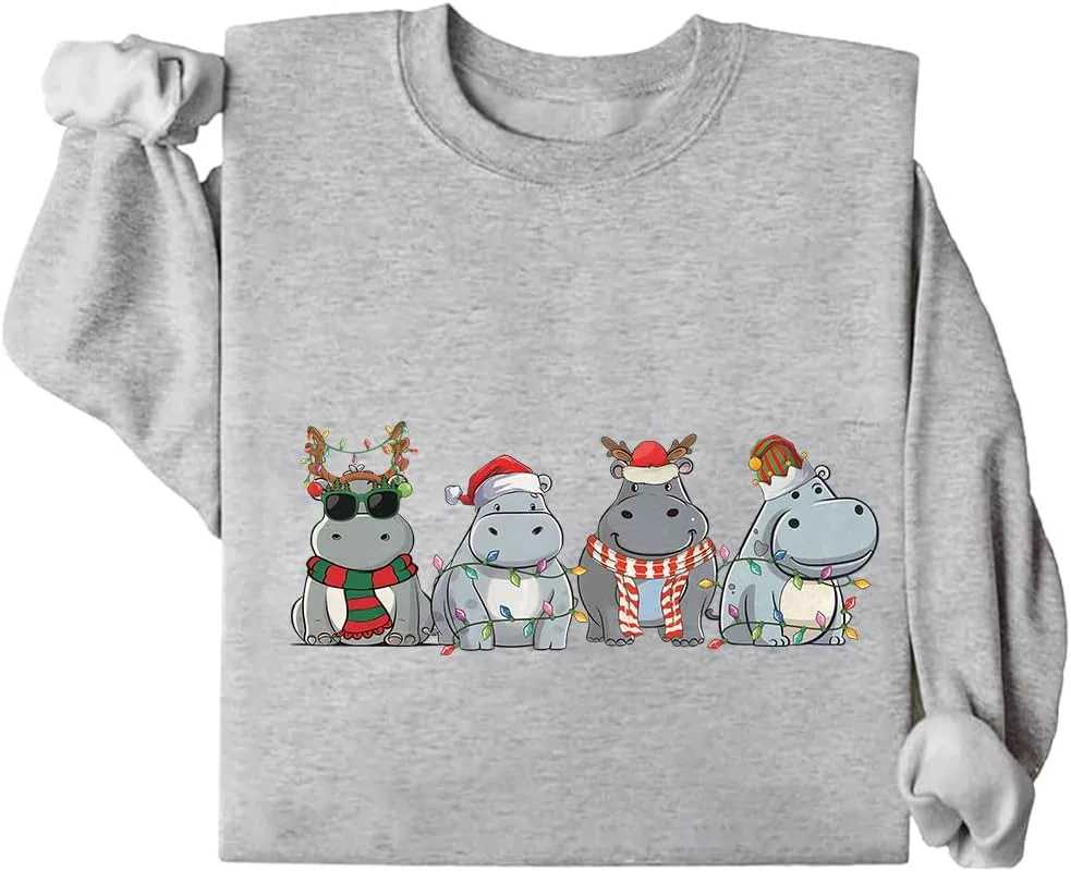 

Свитшот с рождественским бегемотом, забавный худи NACJOM