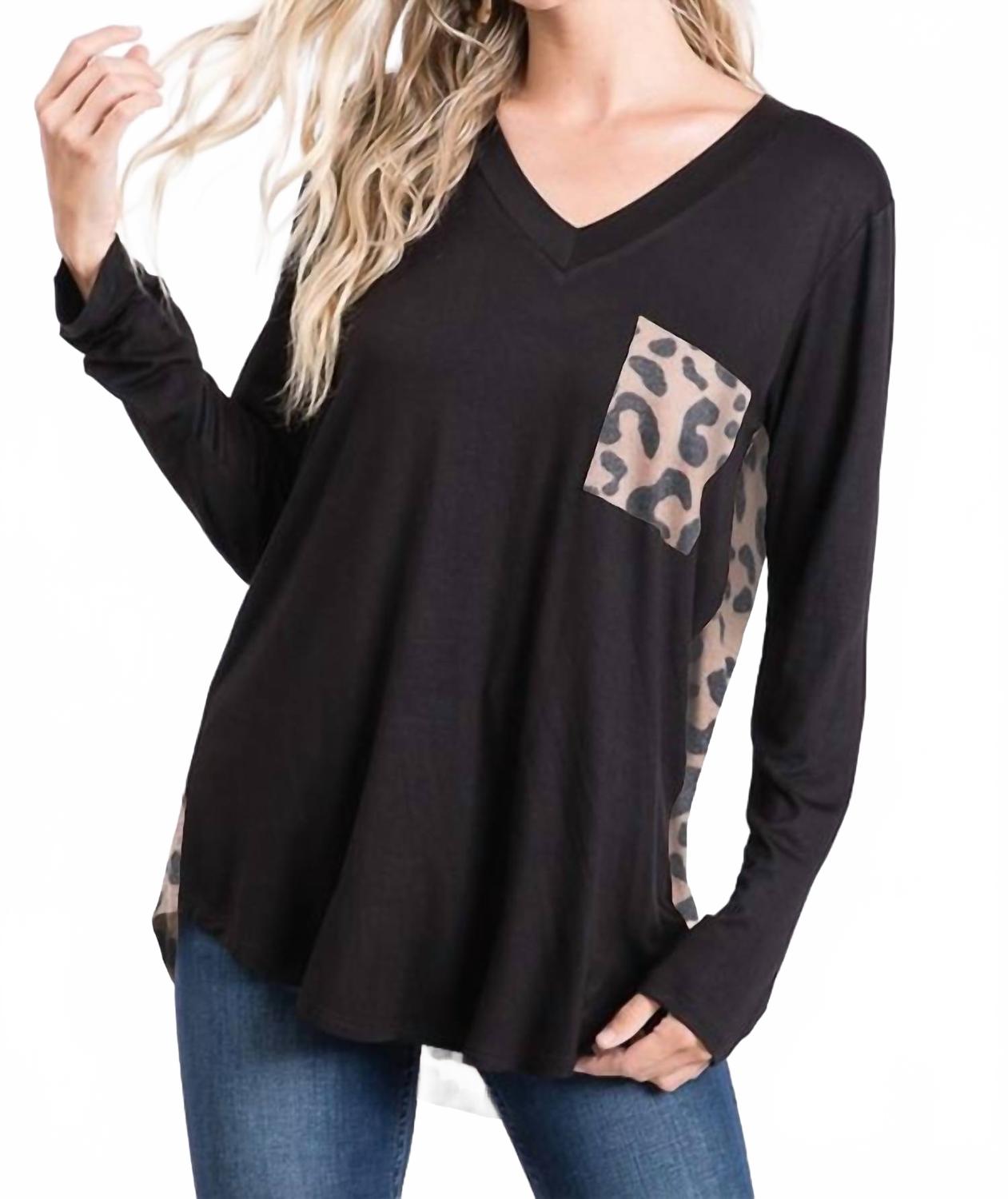 

Черный топ с V-образным вырезом и длинными рукавами HEIMISH USA