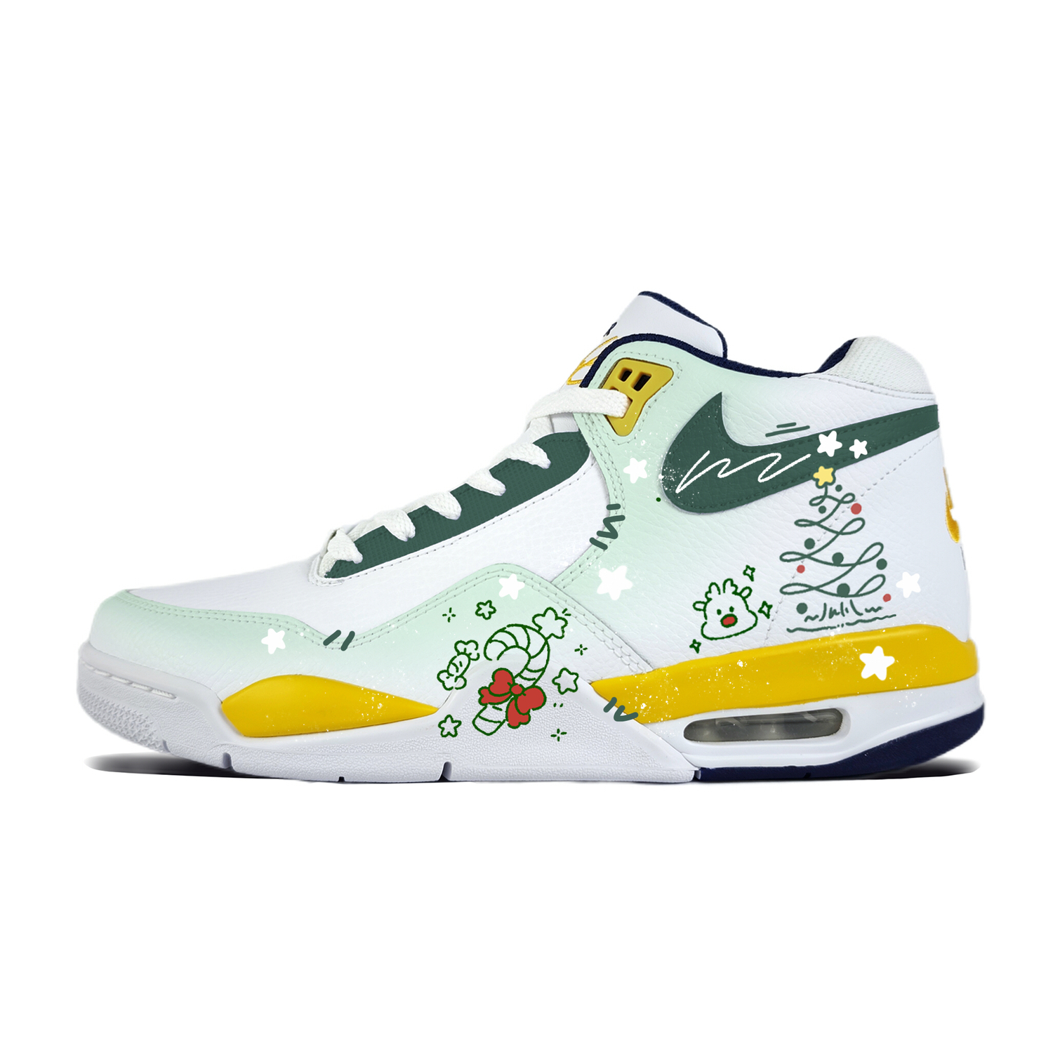 

Nike Flight Legacy Horse Year Items Wrapping, износостойкие и нескользящие баскетбольные кроссовки Mid Top для мужчин, бело-желтые