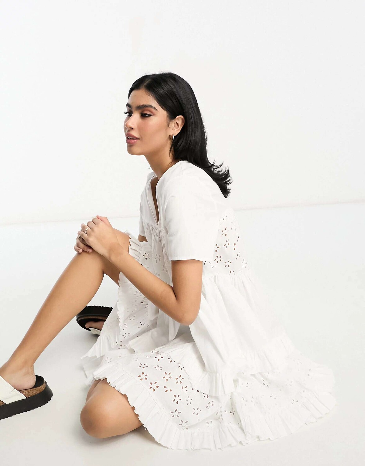 

Белое платье мини-палатка с нашивками ASOS broderie, Белый, Белое платье мини-палатка с нашивками ASOS broderie