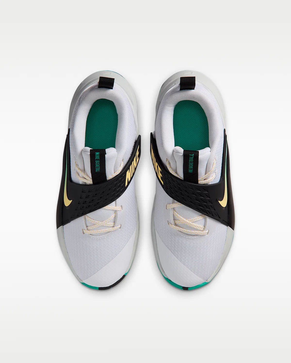 Детские баскетбольные кроссовки Nike Team Hustle D 12, White/Black/Clear Emerald/Topaz Gold — фото 4