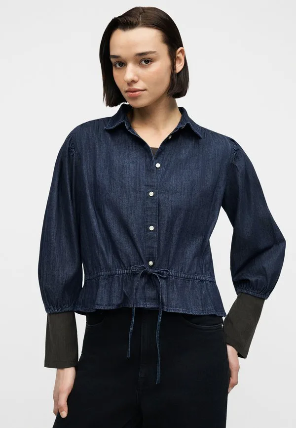 Рубашка с поясом на талии, блузка на пуговицах Gap, Dark Wash — фото 4