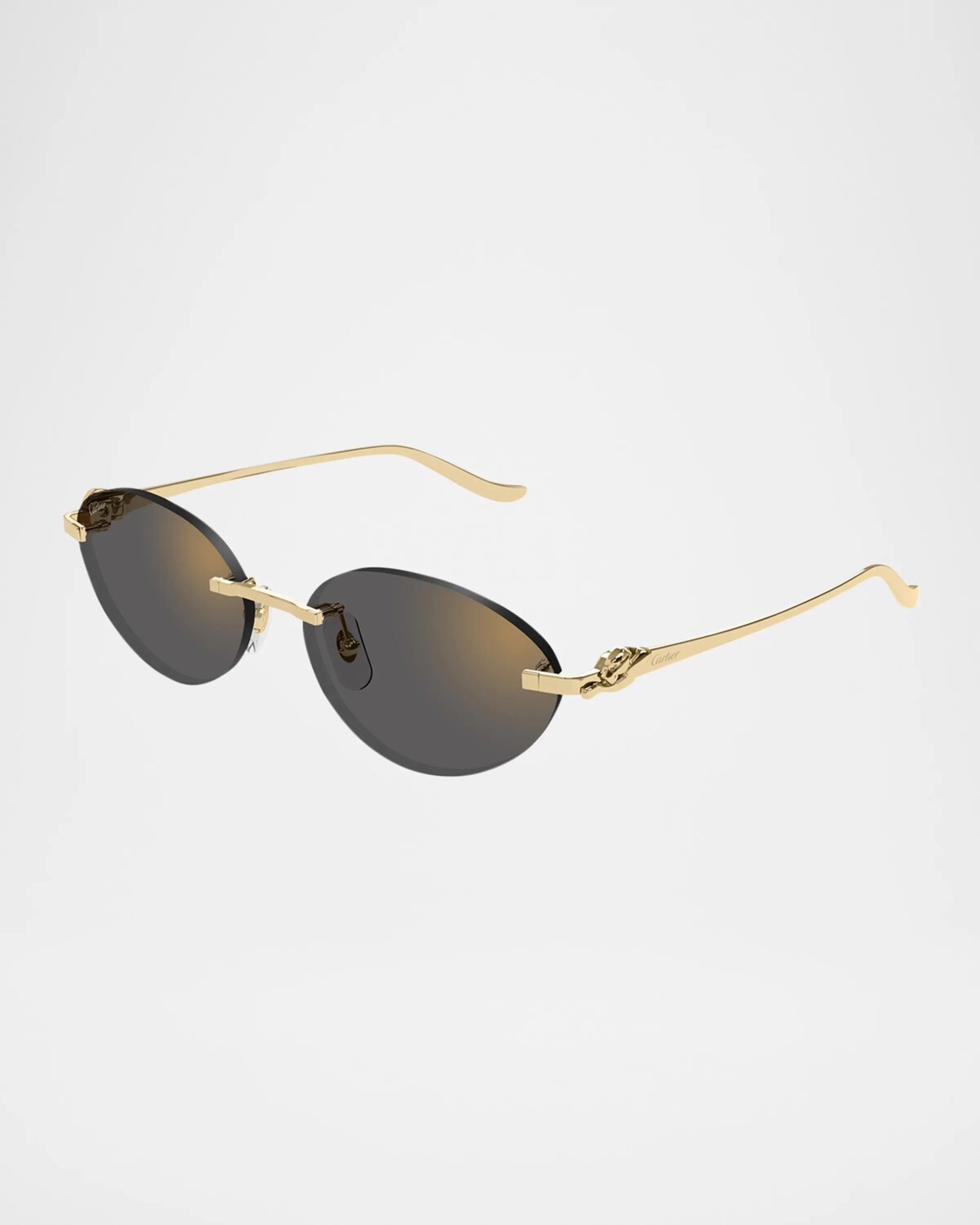 

Металлические овальные солнцезащитные очки Panthere без оправы Cartier, цвет Smooth Golden Finish