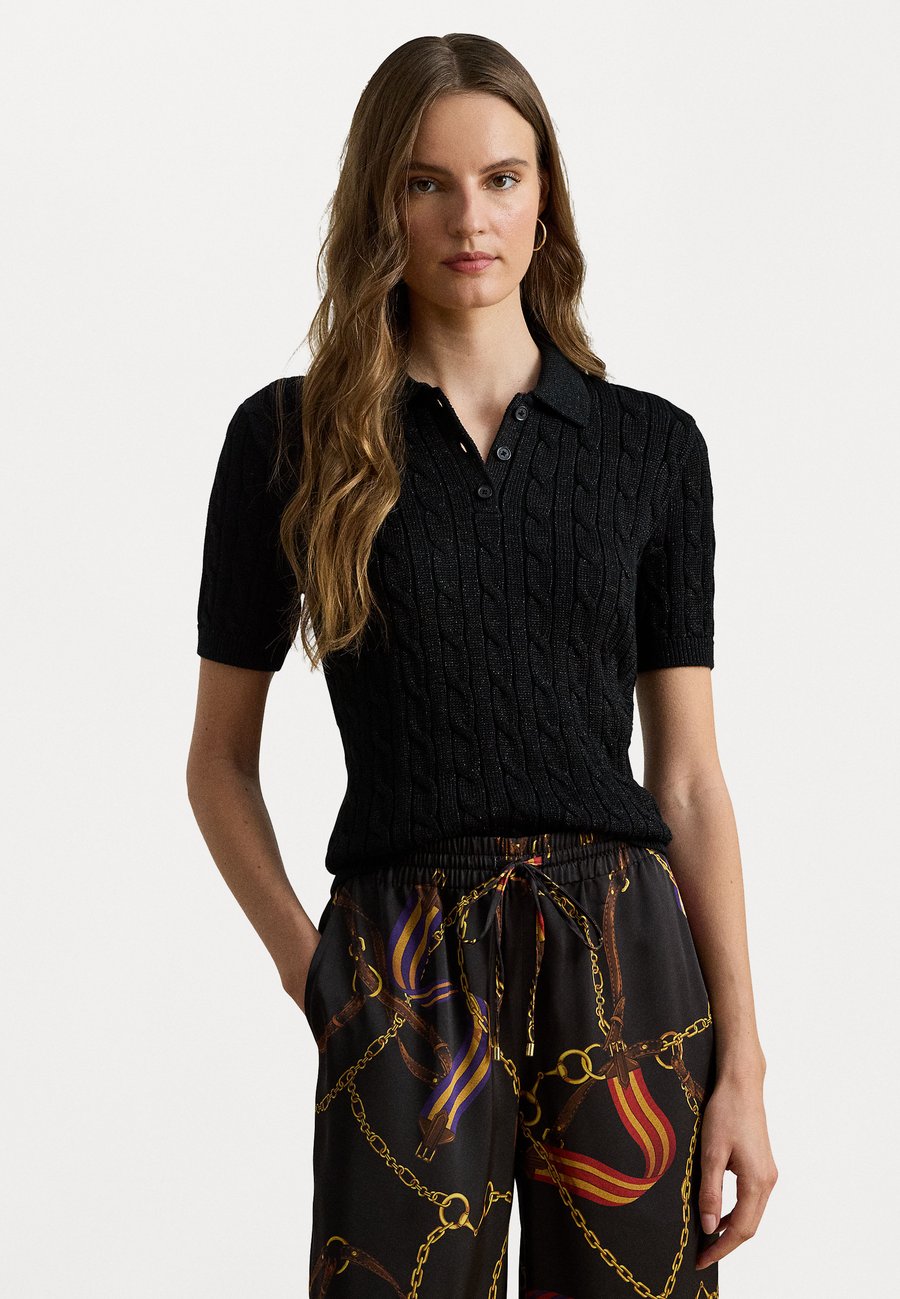 

Джемпер Lauren Ralph Lauren METALLIC CABLE-KNIT POLO SWEATER, Black Metallic/Metallic Black