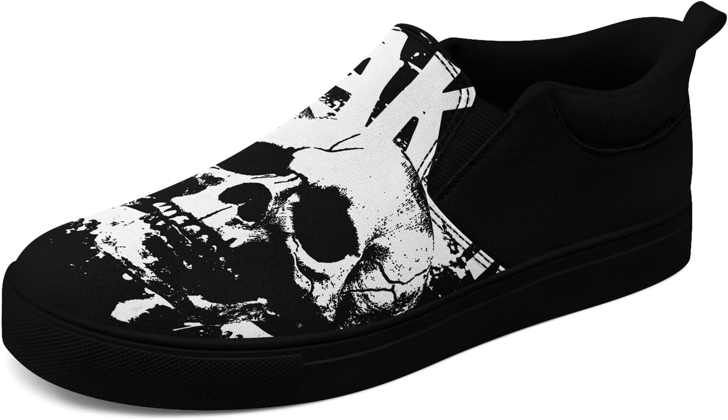 

Крутые настраиваемые низкие кеды из канвы в готическом стиле для мужчин и женщин с черепами и цветочным принтом, слипоны, легкие и удобные, уличная обувь Coolcustomize, белый/черный