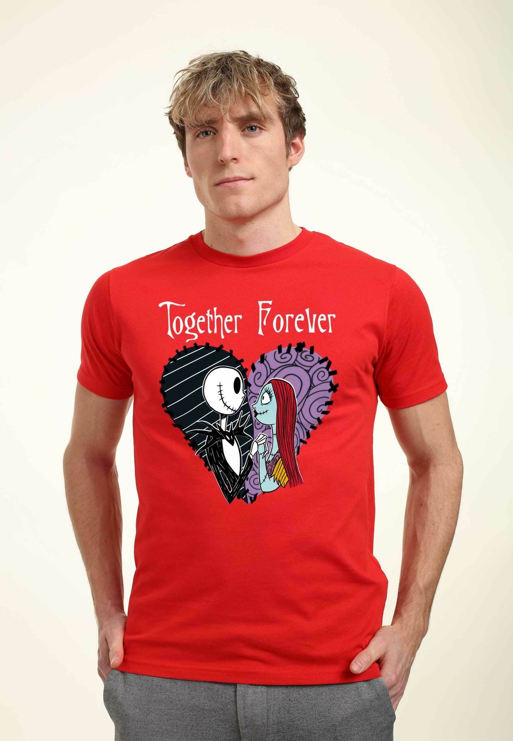 

Футболка с принтом NIGHTMARE BEFORE CHRISTMAS TOGETHER FOREVER UNISEX Disney, красный