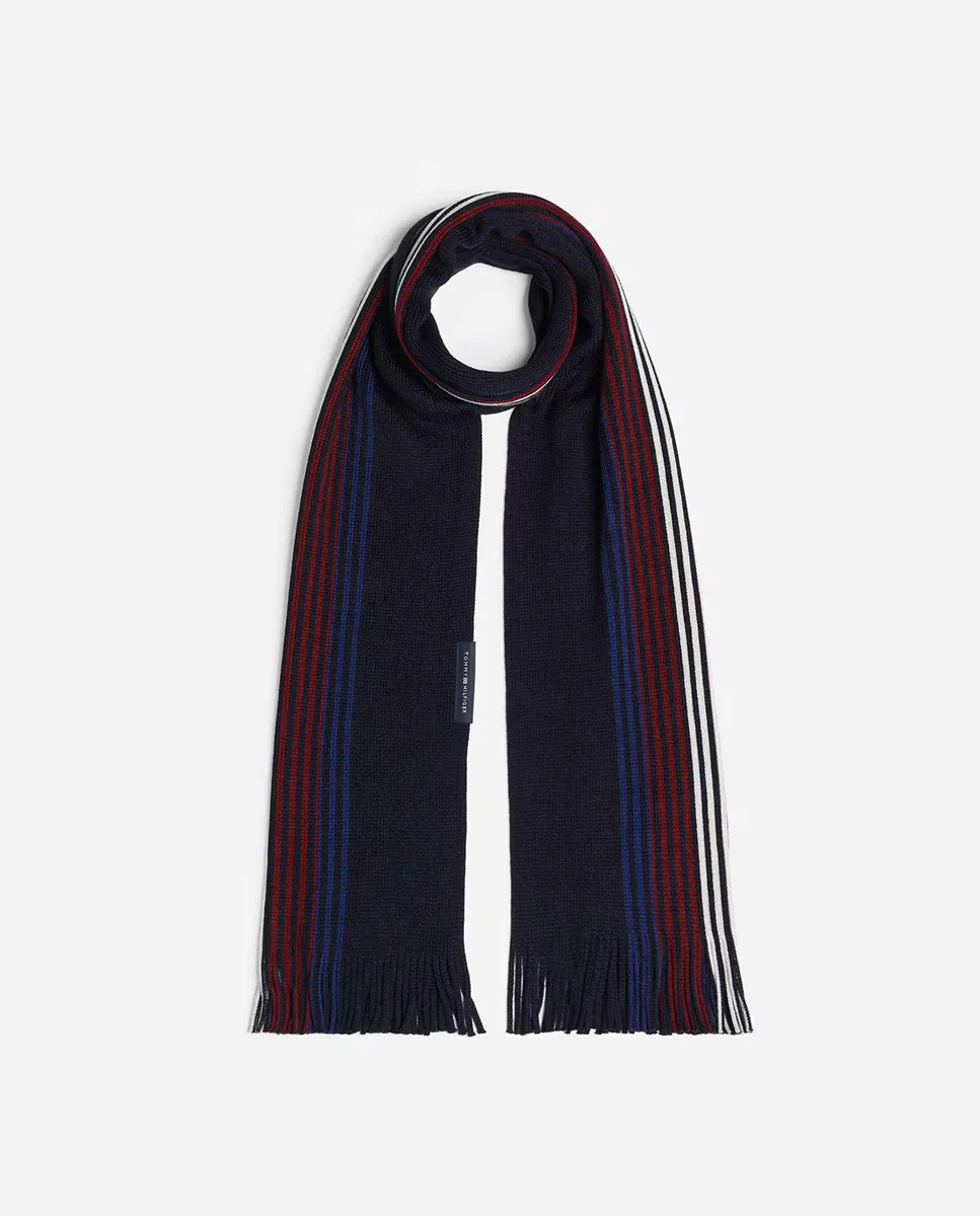 

Шерстяной шарф с фирменными деталями Tommy Hilfiger, синий
