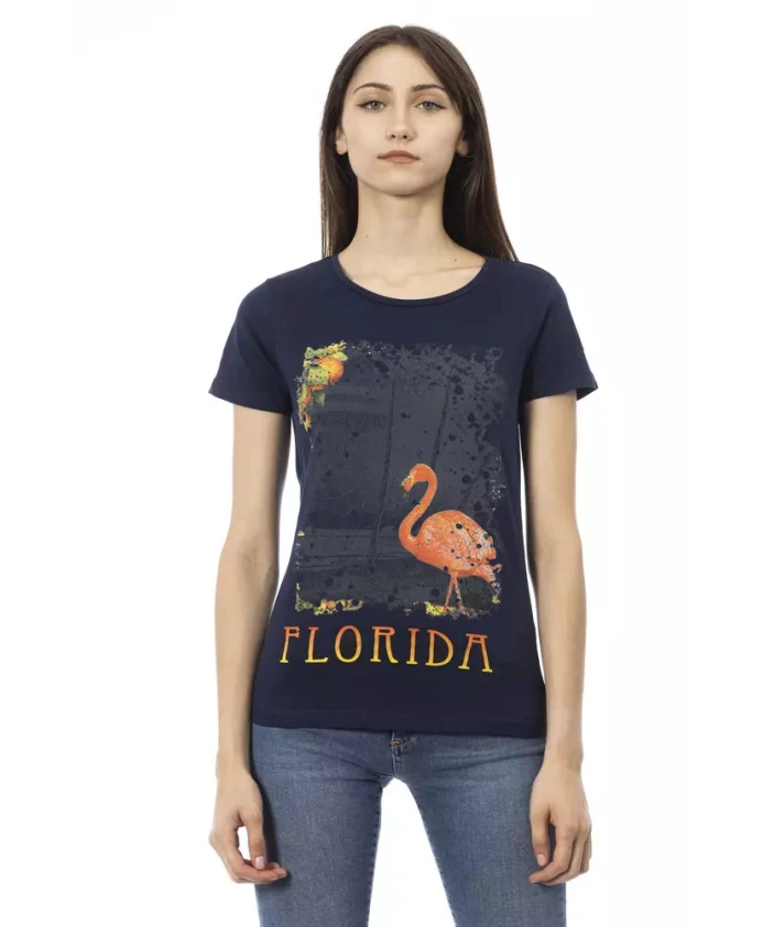 

Синяя хлопковая женская футболка Trussardi, синий