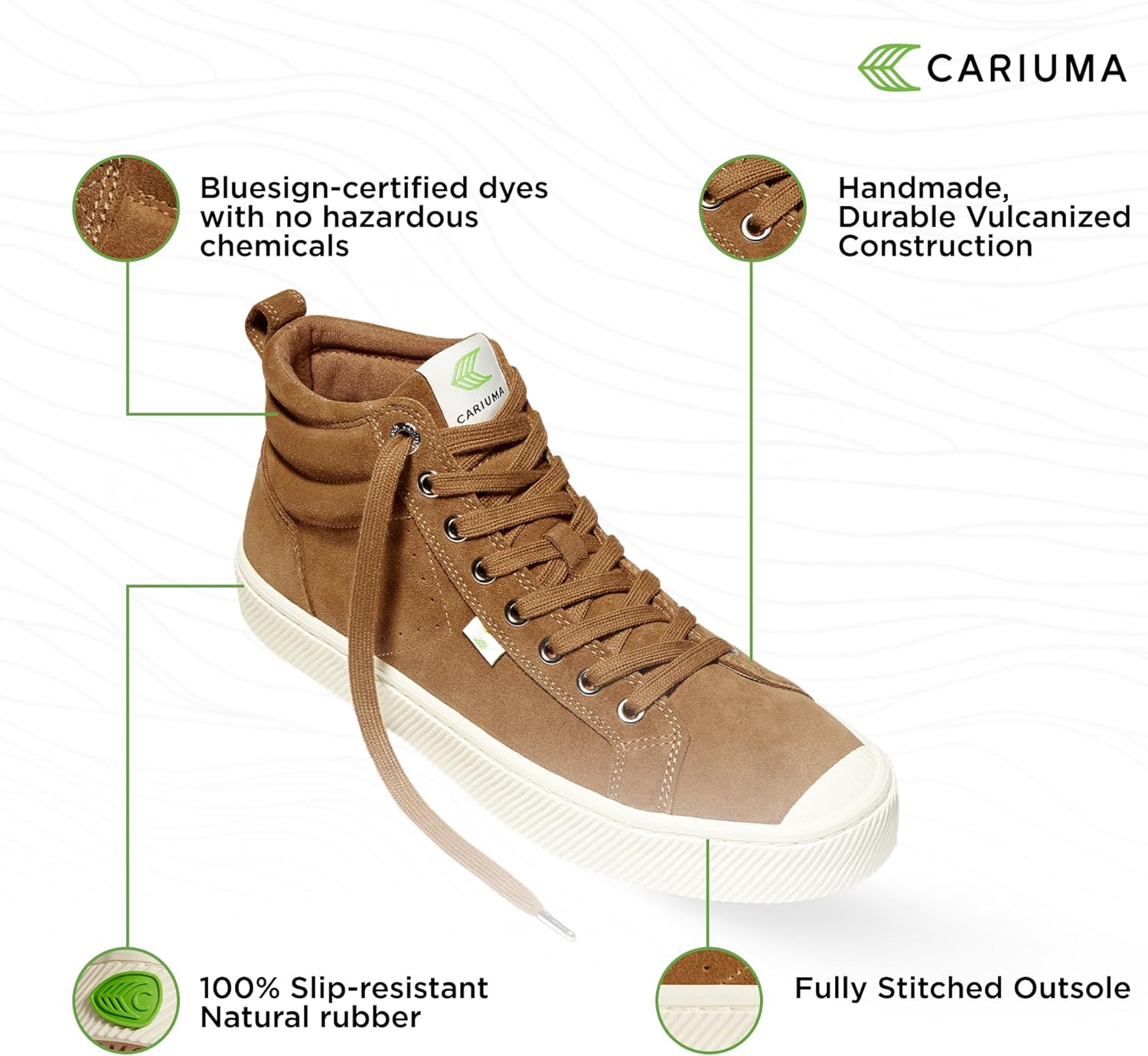 Кроссовки Cariuma OCA High из высококачественной замши, удобная обувь для мужчин и женщин, легкие и экологичные, универсальная повседневная обувь с 100 веганскими стельками, резиновая подошва, Camel — фото 4
