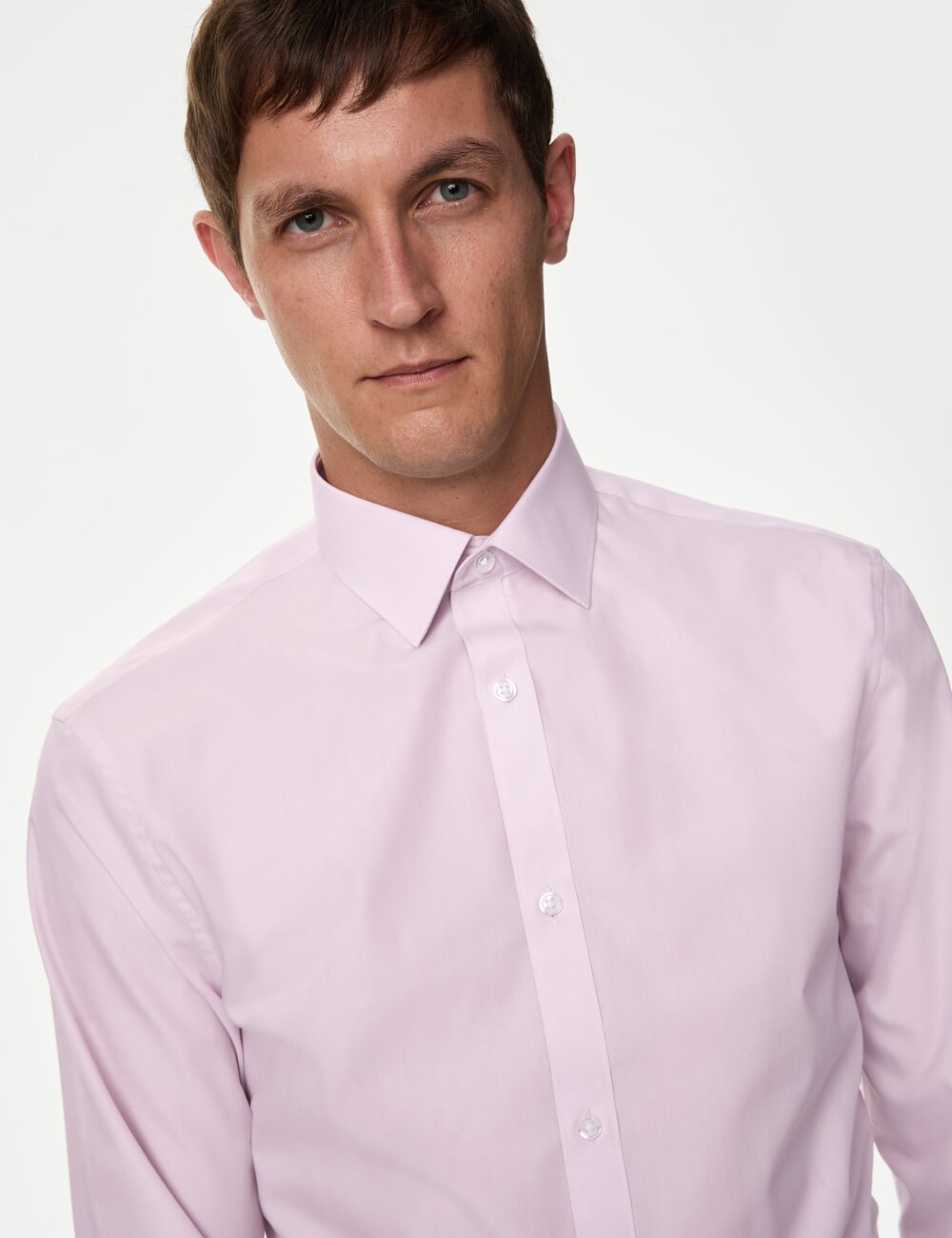 

Рубашка из смеси хлопка и смесового хлопка Slim Fit Easy Iron Marks & Spencer, розовый