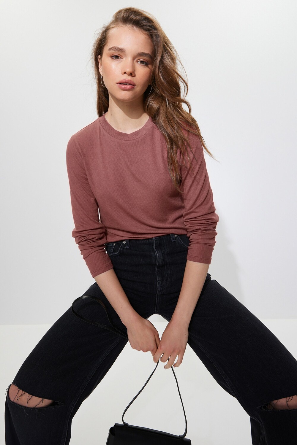 

Мягкая на ощупь футболка TENCEL с длинными рукавами и круглым вырезом Next, розовый