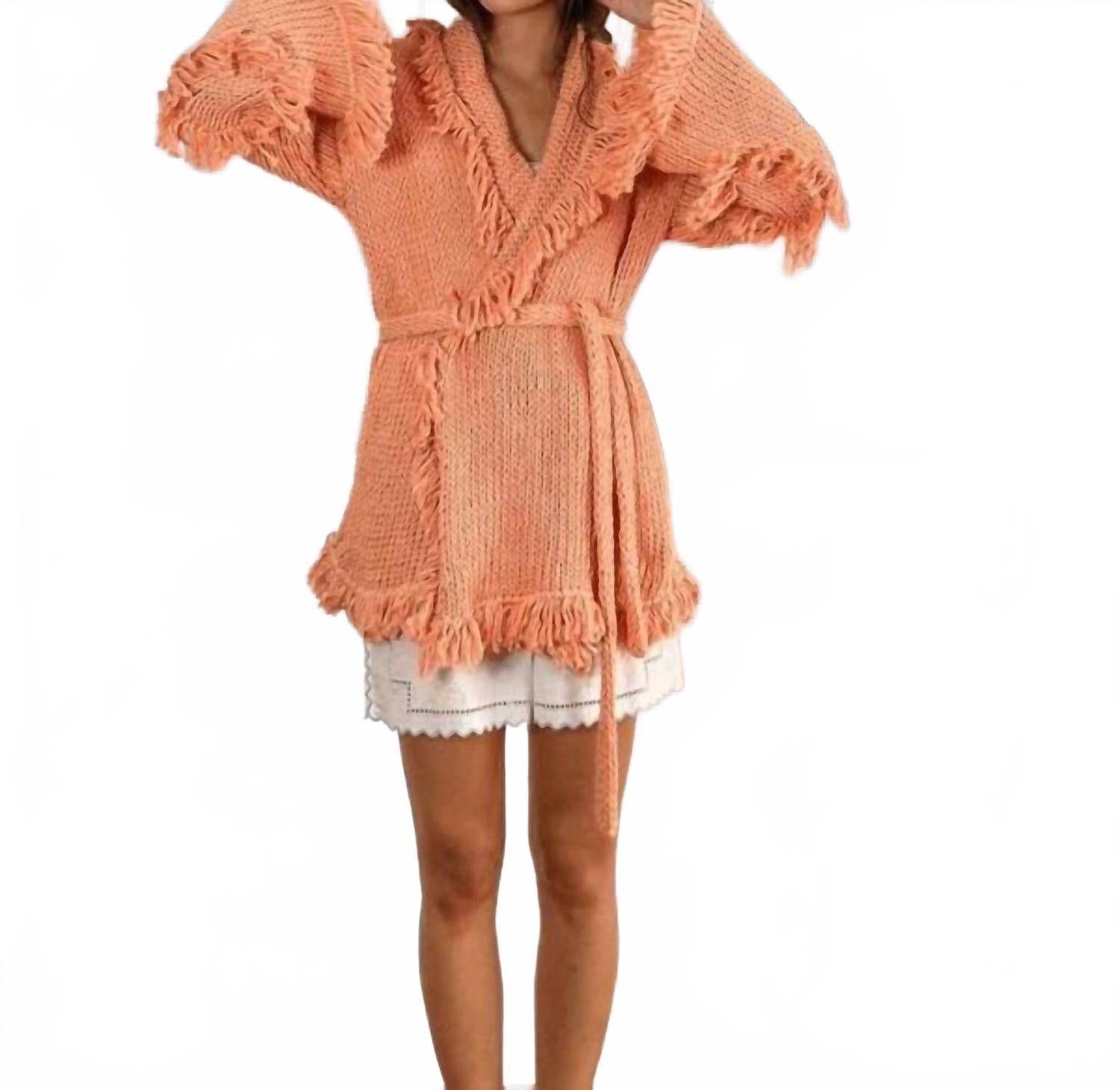 

Maridruna Нежный кардиган ручной вязки из хлопковой смеси персикового цвета