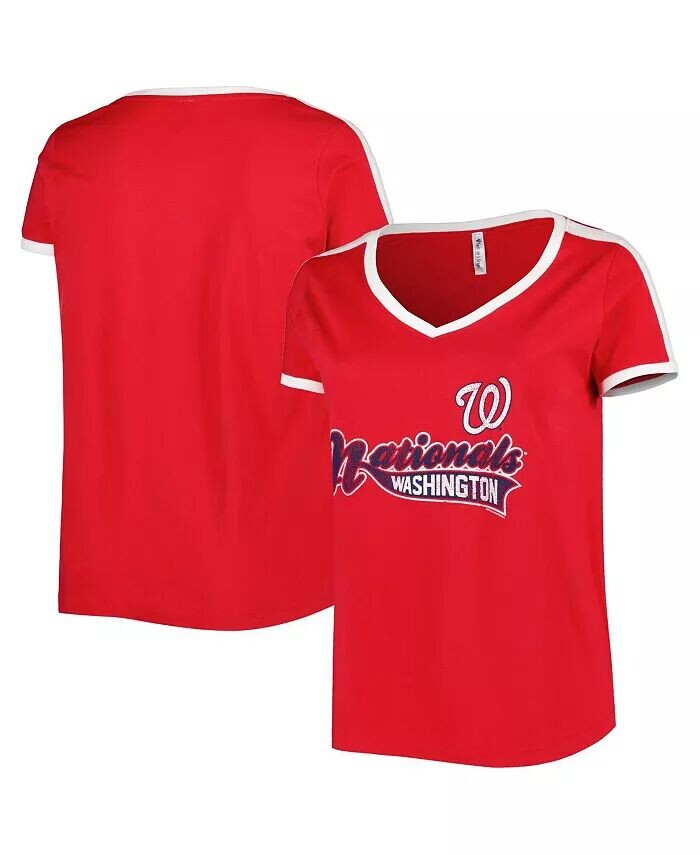 

Женская красная футболка Washington Nationals больших размеров с v-образным вырезом Soft As A Grape