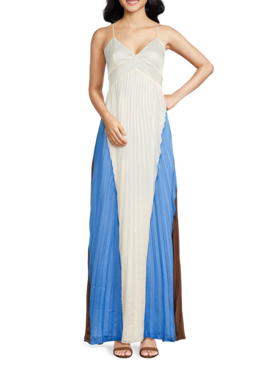 

Платье макси с цветными блоками и складками-гармошкой BCBGMAXAZRIA, цвет Gardenia Combo