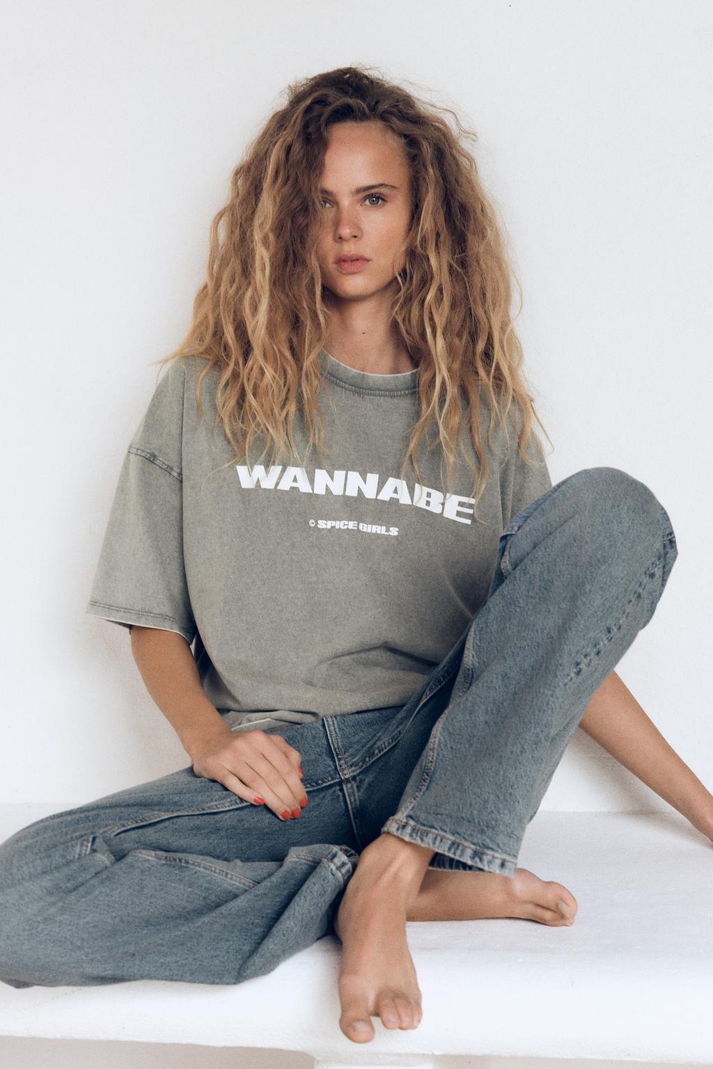 

Футболка с принтом "эффект стирки" spice girls ZARA, серый
