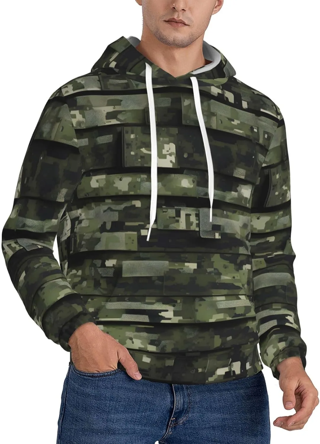 

Мужская флисовая толстовка BaerK с капюшоном — Digital Camo Full Print, мягкая и теплая, с карманом