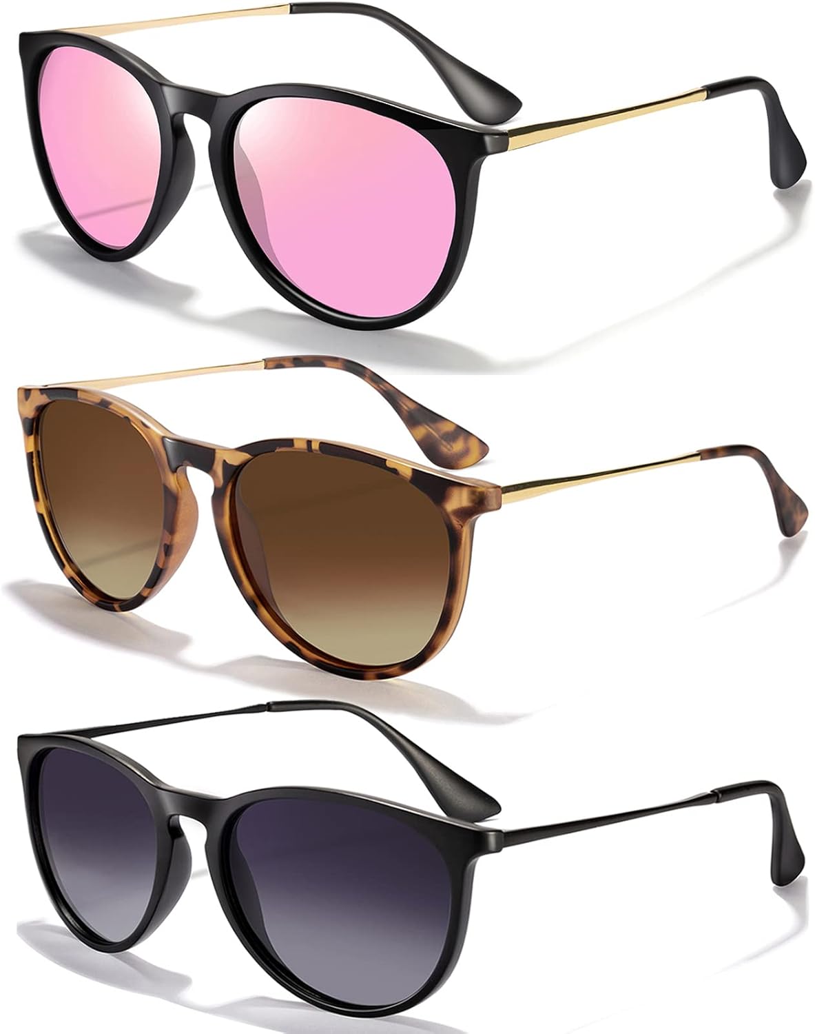 

Солнцезащитные очки CHBP, поляризованные, УФ-защита, круглые зеркальные линзы, 3 шт: черная оправа (розовые линзы), черная оправа (градиент серые линзы), леопард оправа (коричневые линзы)