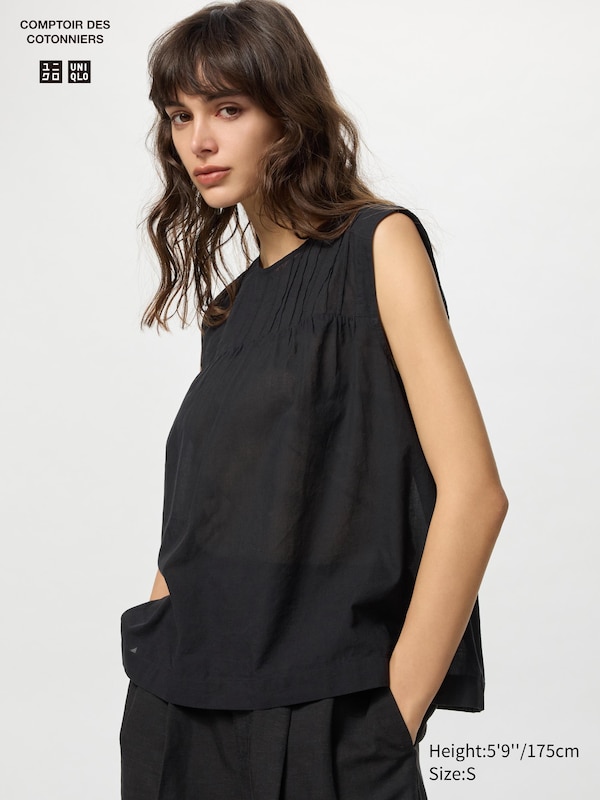 

Хлопковая прозрачная блузка (без рукавов) Uniqlo, черный
