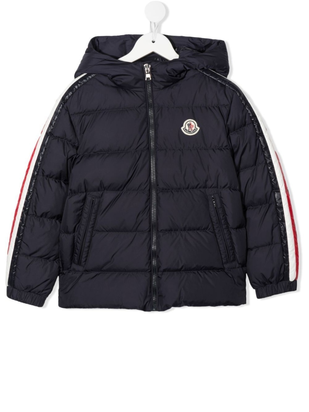 

Moncler Enfant пуховик с капюшоном и нашивкой-логотипом, синий