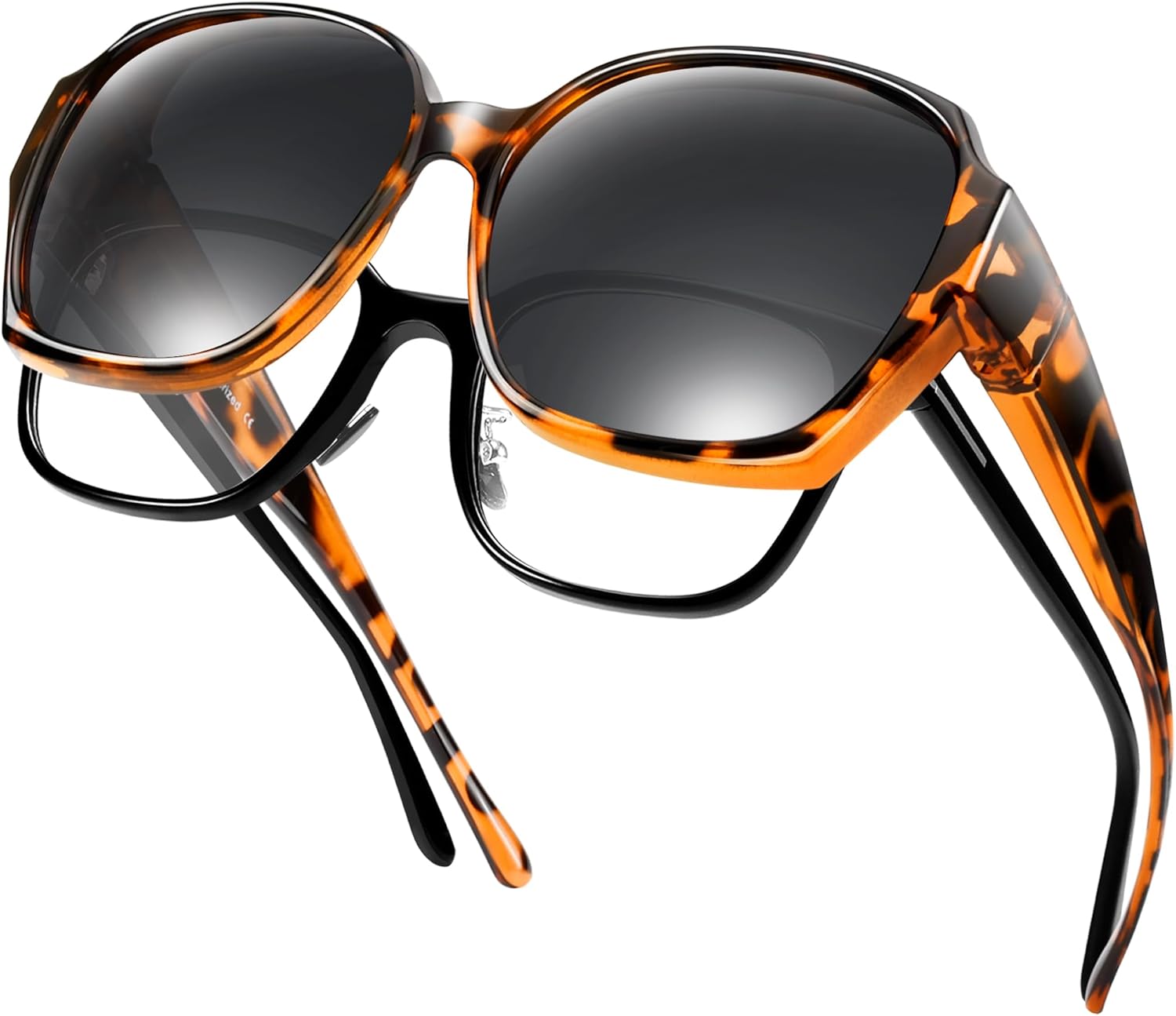 

Поляризованные солнцезащитные очки для женщин, надеваемые поверх обычных очков, увеличенного размера, защита от УФ-излучения UV400 Paukis, K02 Glossy Tortoise/Grey Lens