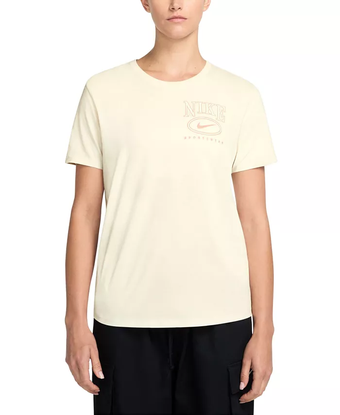 

Женская футболка с коротким рукавом и принтом из хлопка для спорта Nike, белый