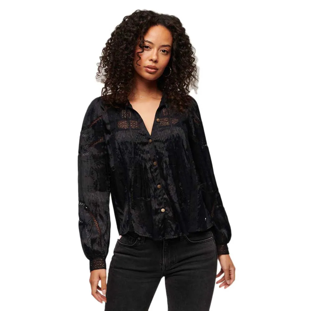 

Лонгслив Superdry Woven Lace, черный