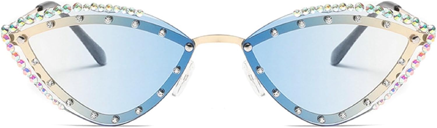 

Популярные винтажные солнцезащитные очки в стиле «кошачий глаз» с бриллиантами, модель Y2K, без оправы, в стиле панк, роскошные дизайнерские хрустальные очки, размер N45 mincl, Blue