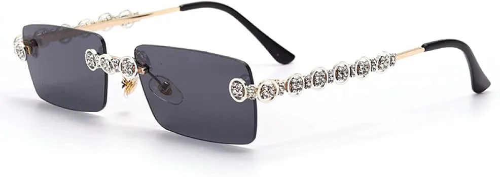 

Женские солнцезащитные очки без оправы, прямоугольные, в стиле стимпанк, с кристаллами, винтажные, со стразами, защита от ультрафиолета UV400 generic, 10