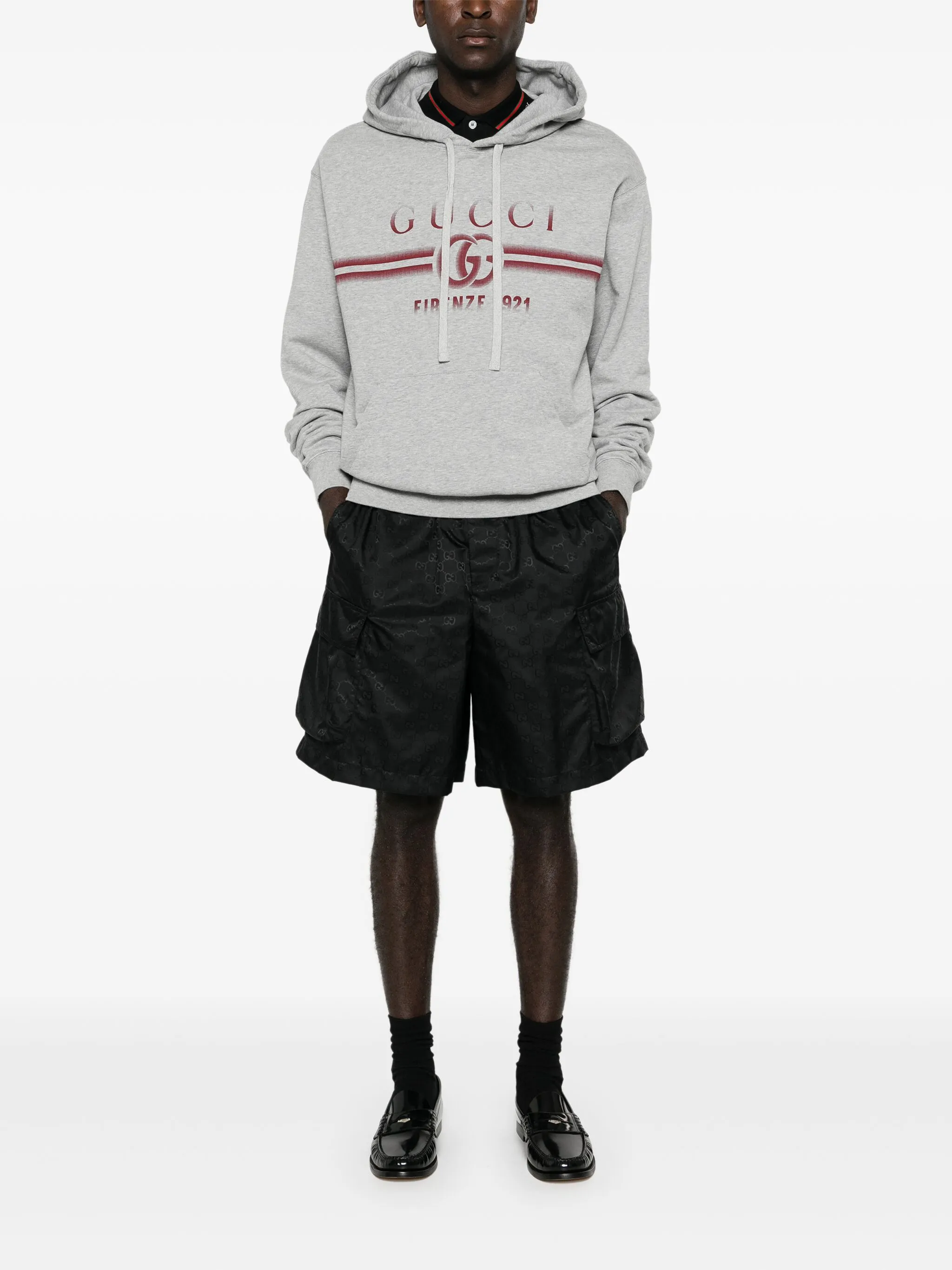 

Меланжевое худи с логотипом Double G Gucci, серый