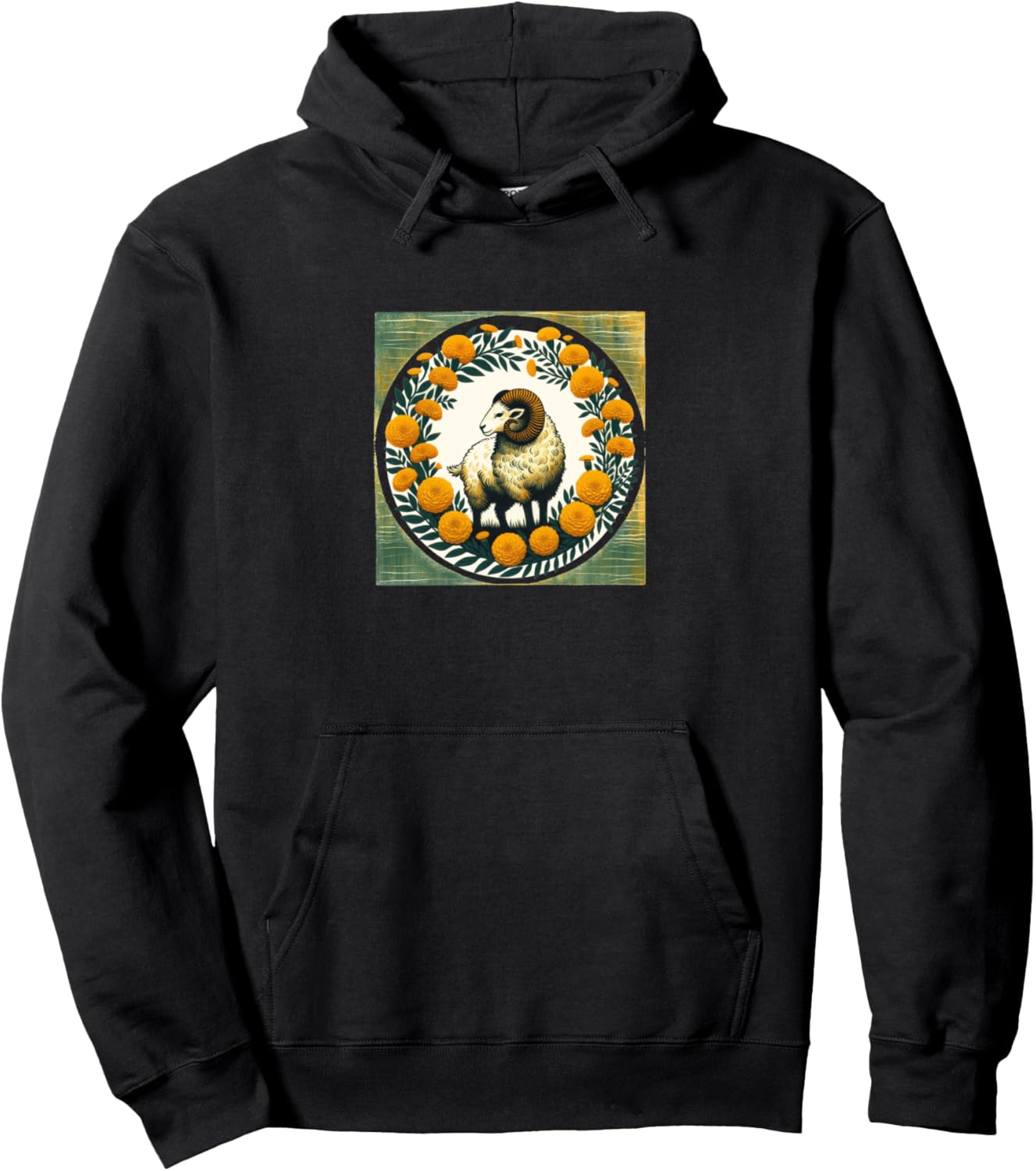 

Худи с цветочным принтом и изображением ягненка и бархатцев Rams Retro Aries Bubb, черный