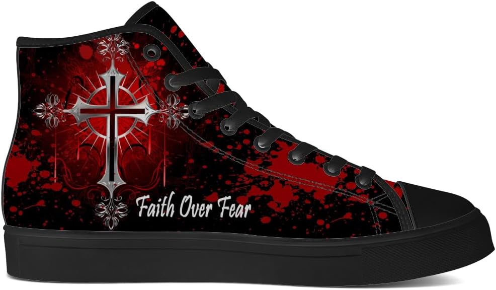 Кеды на высокой подошве chebing для мужчин и женщин, Faith Over Fear, с верхом из ткани, шнуровкой, повседневные, подарок для мужчин и женщин, красный — фото 4