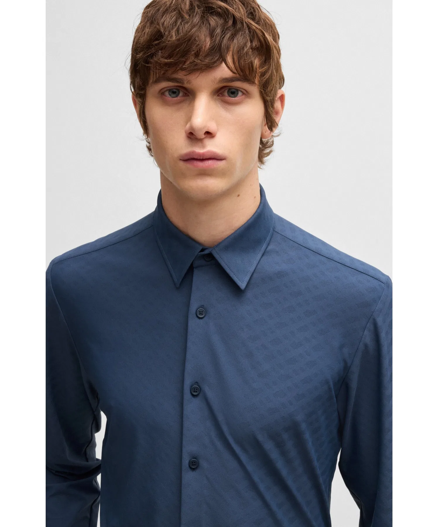 Мужская рубашка BOSS Slim Fit Performance Stretch с монограммой тёмно-синяя — фото 2