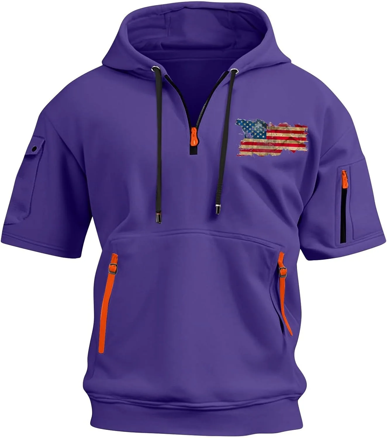 

Толстовка с капюшоном Independence Day, короткий рукав, четверть молнии FQZWONG