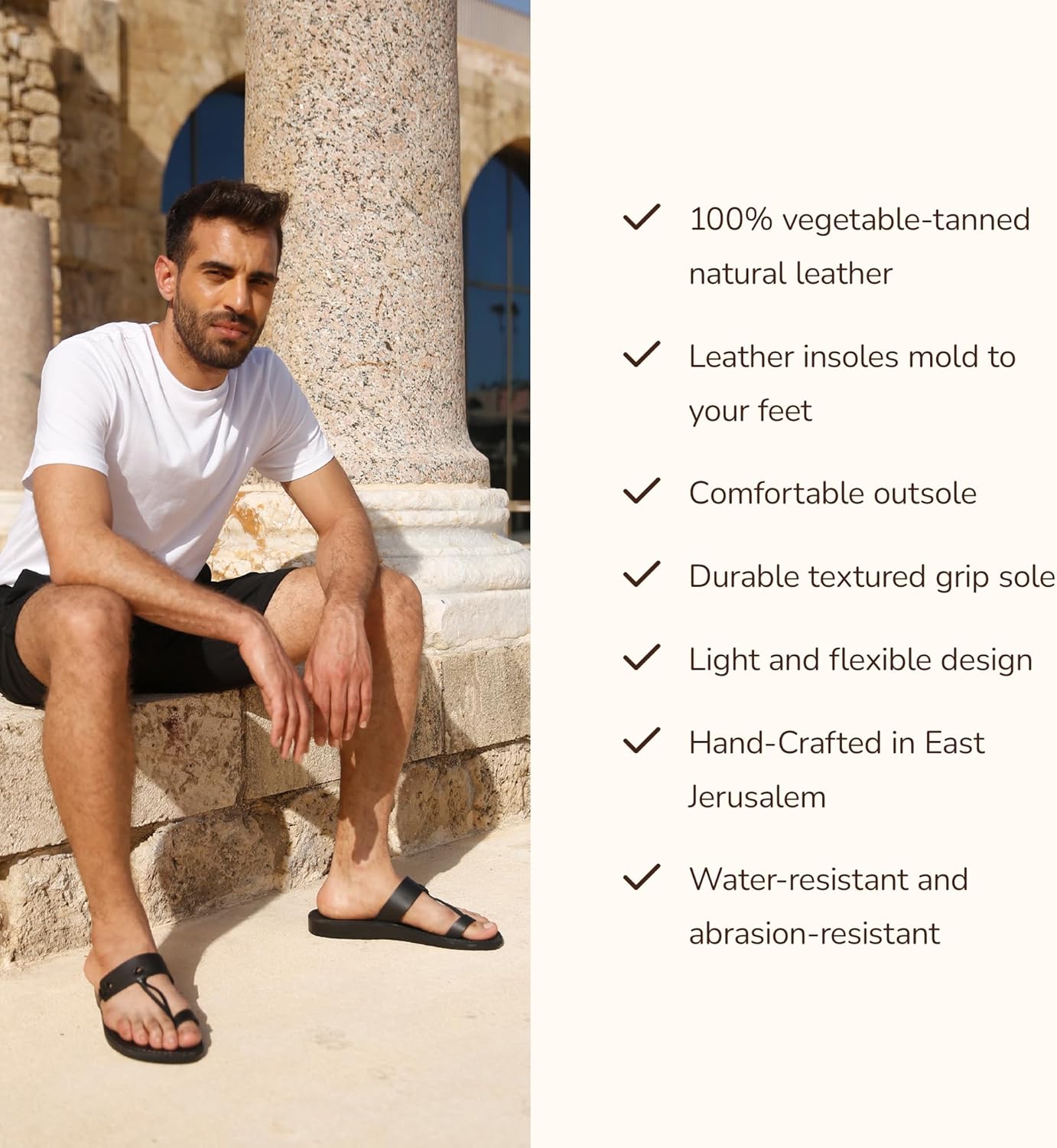 Кожаные сандалии с открытым носком, мужские сандалии Jerusalem Sandals, черный — фото 3