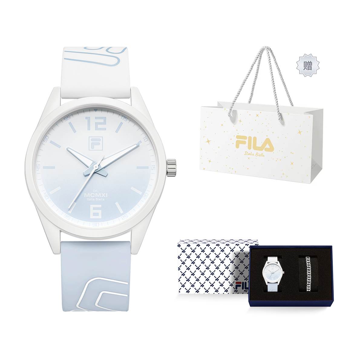 

FILA Часы 6485 Collection Wrist Watch Quartz Movement Silicone Strap 43mm Blue Dial Women's Watch, [Exclusive Box]-6485-004
