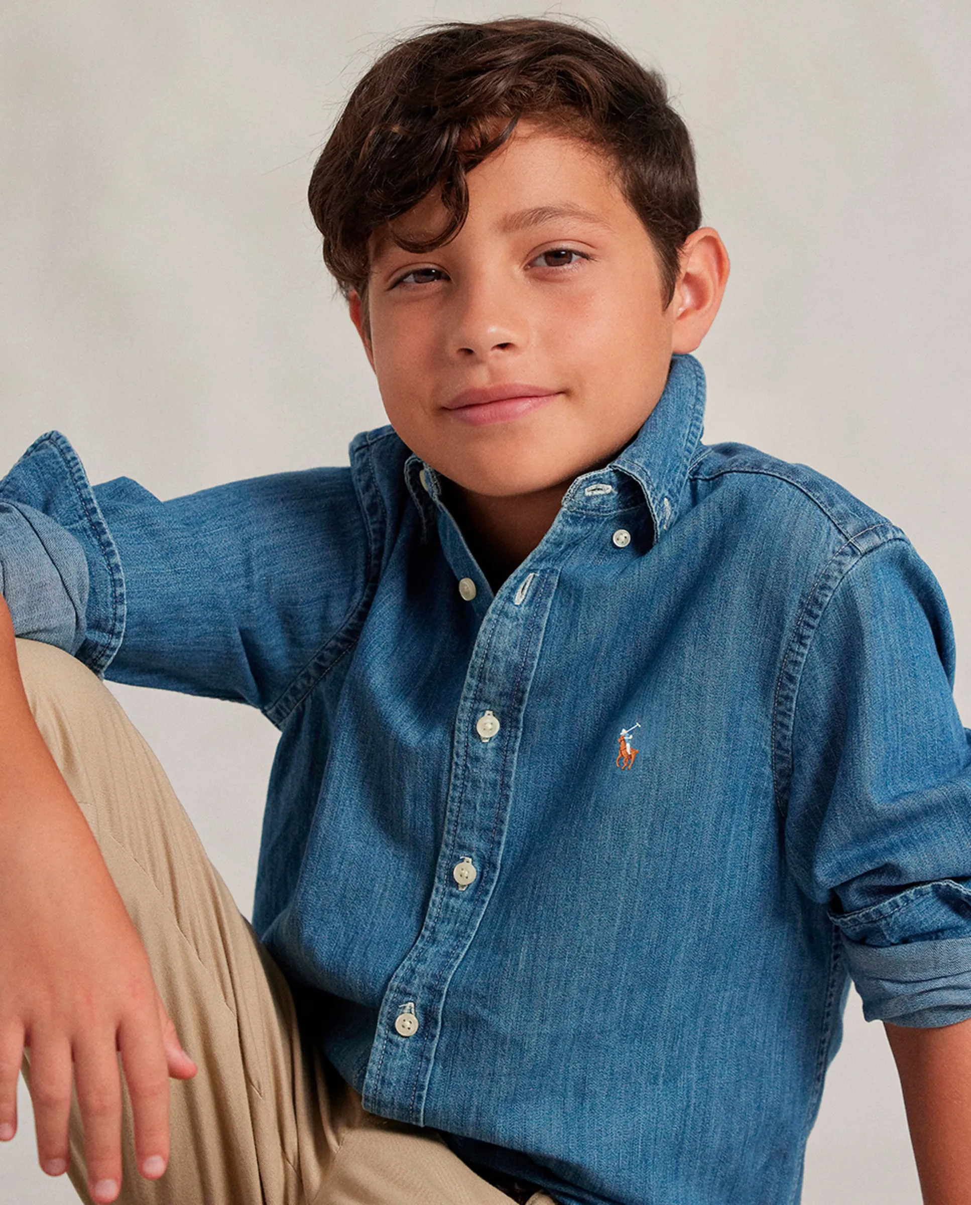 Детская джинсовая рубашка из хлопка Polo Ralph Lauren, индиго — фото 4