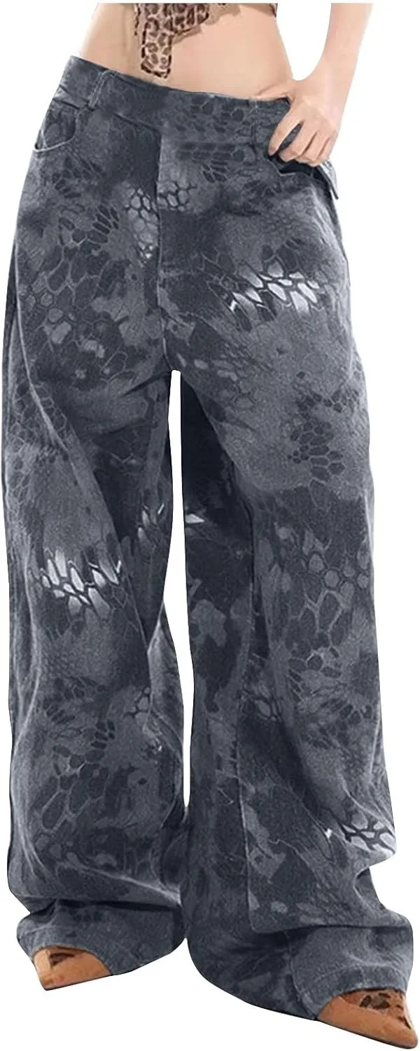 

Женские джинсы y2k в стиле стритвир с принтом аллигатора