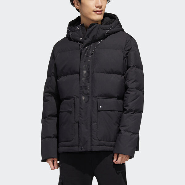 Пуховик adidas neo M Hp Down Jkt1 Sports hooded down Jacket Black, черный — фото 3