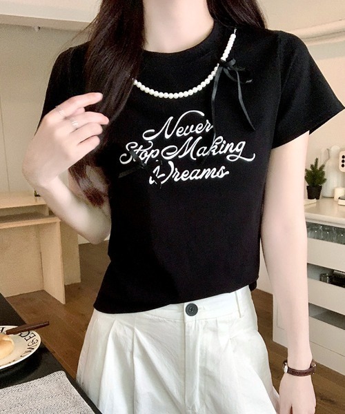 

Футболка с короткими рукавами, логотипом и жемчужной лентой REMUR, черный