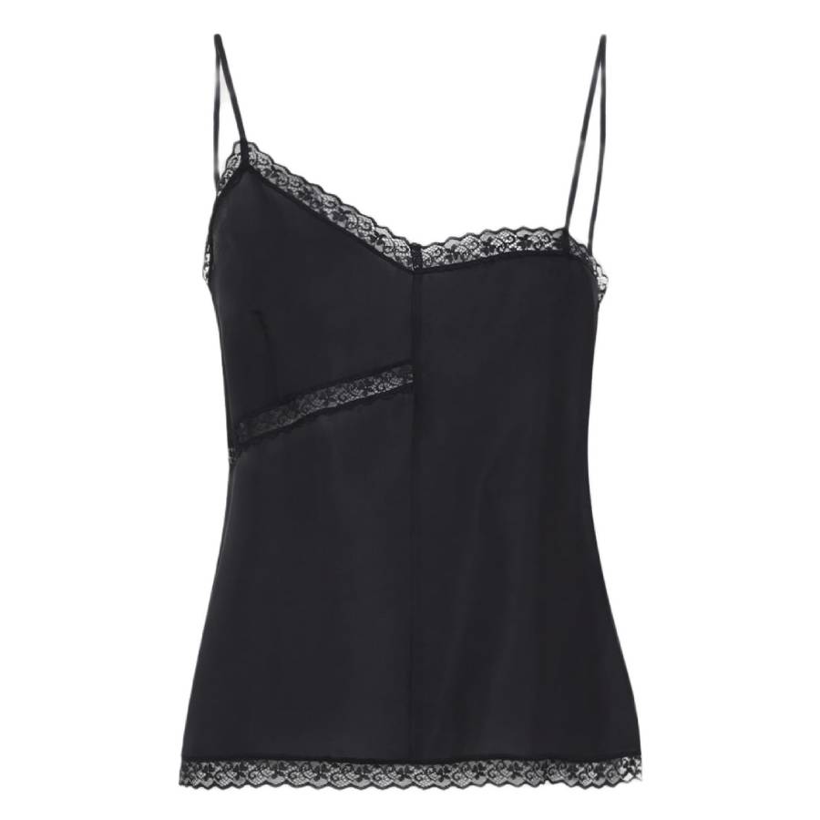 

Шелковый топ MM6 с кружевной отделкой, черный