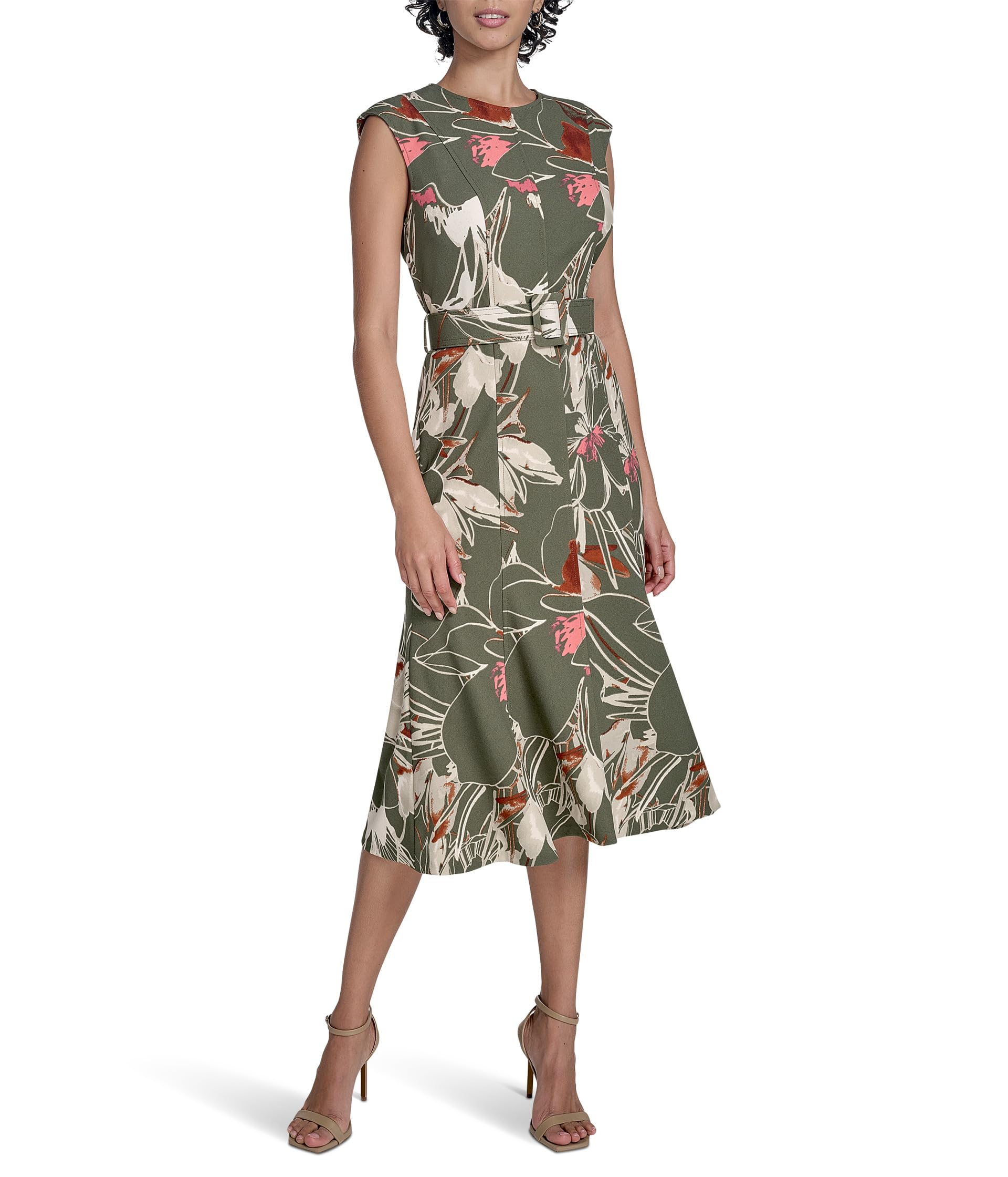 

Платье Calvin Klein Printed Scuba Crepe Belted Midi, Antq/White/Multi